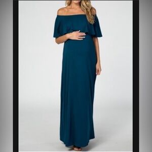 Off shoulder teal dress